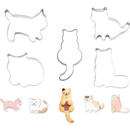 5 Pcs Cookie Cutters Cat Shape Biscuit Mold Set Lovely Cutting form For Gingerbread Fondant DIY Baking Accessories