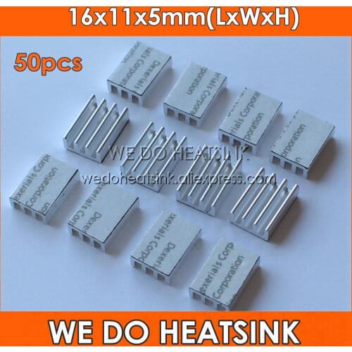 50pcs 16x11x5mm Extruded CPU Aluminium Heat Sinks With Thermal Conductive Tape Heatsink Power Fans & Cooling