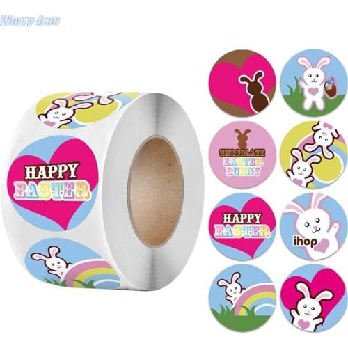 500pcs/set Round Rabbit Bunny Happy Easter Stickers For Gift Bag