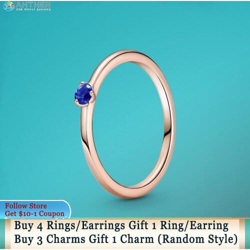 Ahthen 925 Sterling Silver Ring Stellar Blue Solitaire Ring 925 Silver Women Rings Ngagement Ring Women Jewelry Making Girl Ring