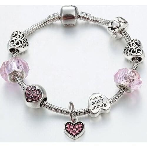 ANNAPAER New Fashion Bracelet DIY Bead Bracelets Heart Charm Bracelets For Women Silver Color Beads for Jewelry Making B16112