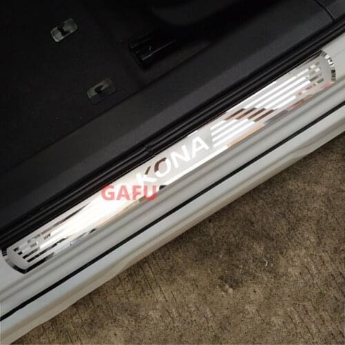 Car Sticker For Hyundai Kona 2020 2021 Accessories Door Sill Pedal Stainless Steel Strip Protector Guard 2017 2018 2019