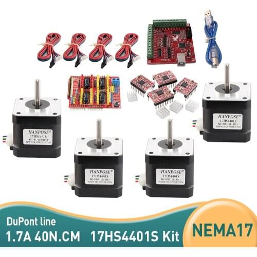 Free shipping nema17 stepper motor 1.7A 40N.CM 17hs4401s kit 4 lead + cnc shield v3 driver expansion board UNO R3 3D printing