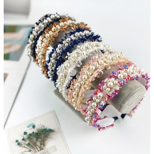 Shiny Tassel Flower Head Bands For Women Pearl Hair Hoop Bling Hairband Hair Accessories for Girls High Quality FG088