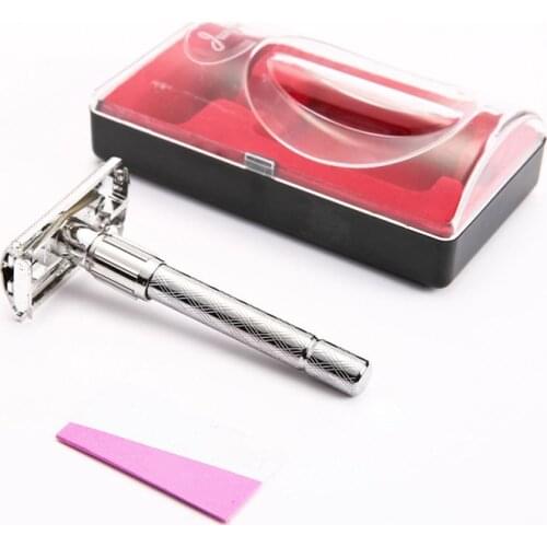 1Set Safety Stainless Steel Razor Double Edge Razor Men Barber Straight Men Shaving Face Blades Shaving Machine Sharpener