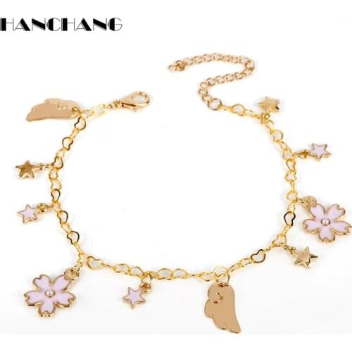 Card Captor Sakura Bracelets for Women Heart Chain Bangle Bracelet Fashion Jewelry Cherry Flower Wristlet Girl Gift