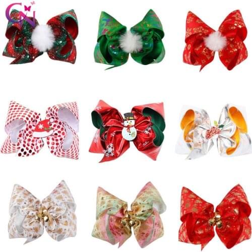 CN 6" Large Christmas Hair Bow Clips For Girls Kids Printed Snow Bowknot Hairgrips Christmas Gift Christmas Hair Accessories