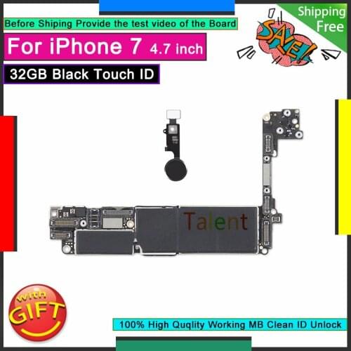 For IPhone 7 Motherboard 32GB Black Touch ID Home Button Unlocked Original Mainboard Good Working Logic Board Tested Functions
