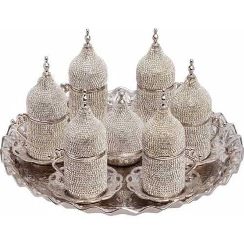 Exclusive Gift Crystal Turkish Coffee Set for 6 Antique Vintage Style Turkish Greek Arabic Coffee Espresso Serving Cups Saucers