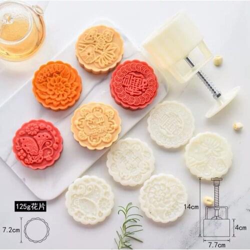 DIY Kitchen Tools 100g 125g Round Pastry Moon Cake Mold Baking Hand Press Set
