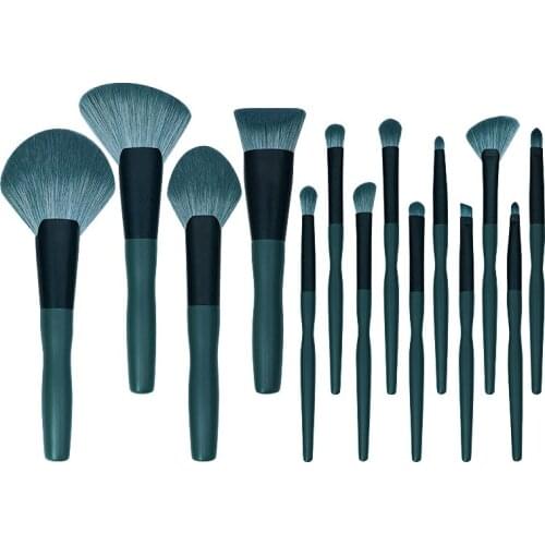 Happy Makeup 14Pcs Professional Brush Set Green Soft Powder Foundation Face Eye Brow Shadow Make Up Brushes Kit Tools