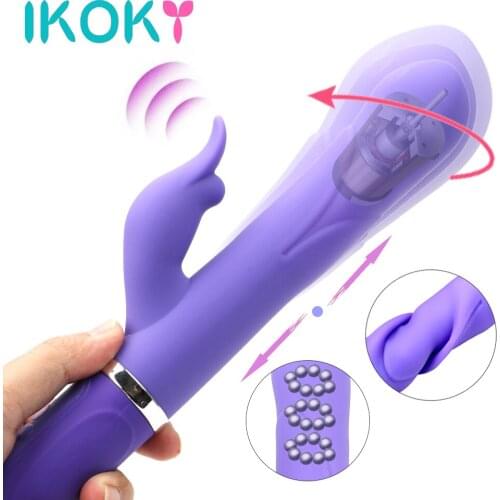 IKOKY G-spot Vaginal Massage Dildo Vibrator Sex Toys for Woman Clitoris Stimulator Transfer Beads Telescopic Rotation AV Stick