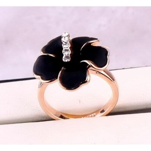 Italina Rigant Fashion black flower Ring Quality Dont Lose Color With Austrian Crystal Stellux #RG94184