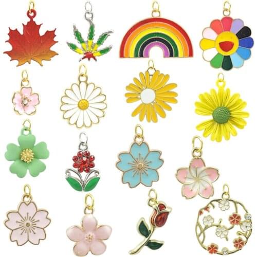 JINGLANG Mixed Flower Enamel Alloy Charms Metal Leaf Pendant for Bracelet Earring DIY Accessory Craft Jewelry Making 30pcs