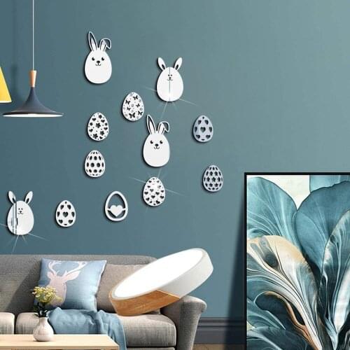 JM626 Easter Bunny Egg Acrylic Mirror Sticker Happy Easter Three-dimensional Holiday Decoration Wall Sticker