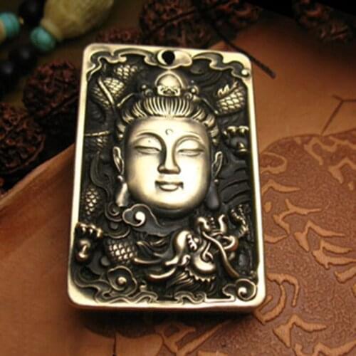 Chinese Copper Carved Prosperity Brought By the Goddess of Mercy Guanyin Bodhisattva AvalokiteshvaraWishing Lucky Charms Amuletc