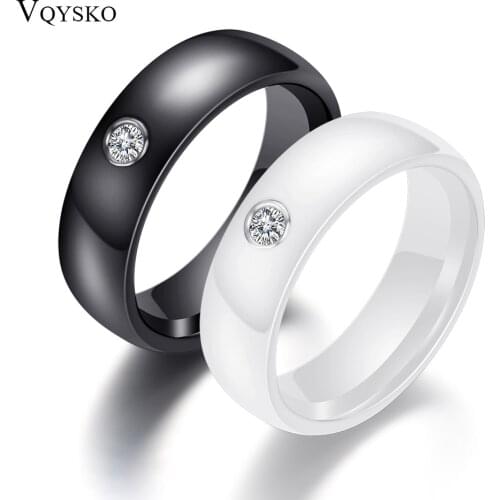 Fashion Men Women Black White Colorful Ring Ceramic Ring For Women With Big Crystal Wedding Band Ring Width 6mm Size 6-10 Gift