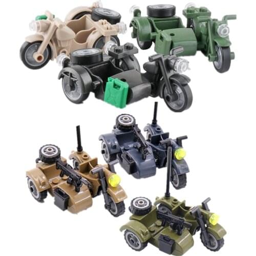 WW2 Military Motorcycle Building Blocks German US Japanese Army Tricycle Cartoon Car Model Parts Bricks Educational Toys C187