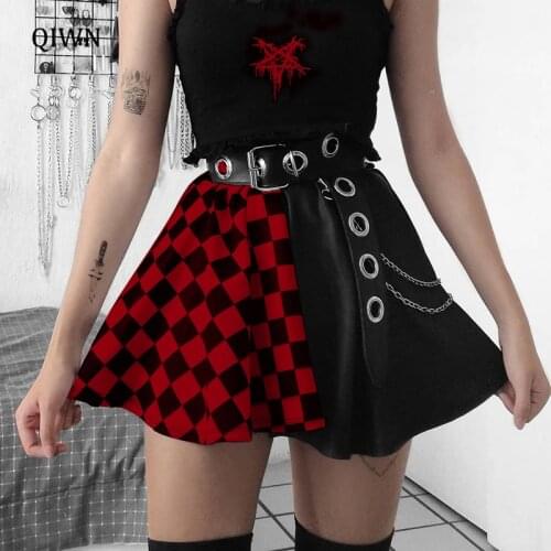 Harajuku Y2K Red Plaid Skirt Punk Streetwear High Waist Mini Skirts Goth Grunge Patchwork A Line E Girl Preppy Skirt