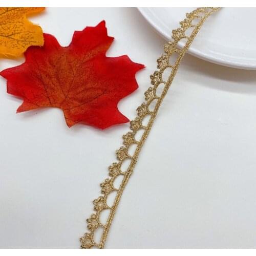 4 Yards Width 1.1cm Gold Line Embroidered Lace Trim Ribbon Handicrafts Water Soluble Lace Fabric DIY Sewing Apparel Materials