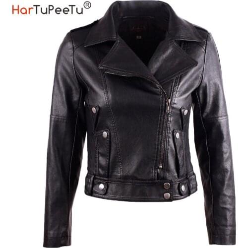 Faux Leather Jacket Motorcycle Girls Pu Black Zipper Coat Short Style Women Autumn 2020 Slim Fit S~3XL Korean Style Outwear