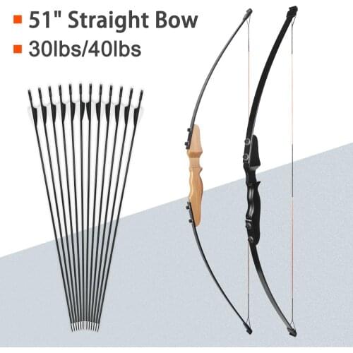 30/40LBS Straight Bow Split 51 Inches Entry Bow With Arrows For Children Youth Archery Hunting Shooting Kids Bow
