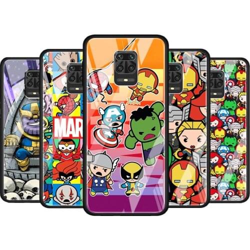 Marvel cartoon cute for Xiaomi Redmi Note 10 Pro Max 10S 9T 9S 9 8T 8 7 Pro 5G Luxury Tempered Glass Phone Case Cover
