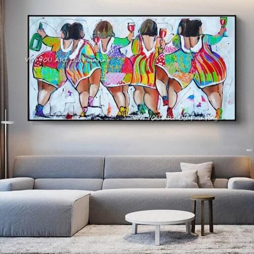 The Fashion Handpainted Colorful Woman Girl Red Cartoo Abstract Oil Painting Canvas Wall Art Pictures Home Decor for Living Room