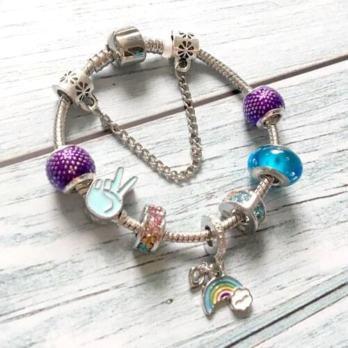 Fashion Rainbow Pendant P Charms Bracelet with European Murano Glass Beads Bracelets for Women Original DIY Jewelry Gifts