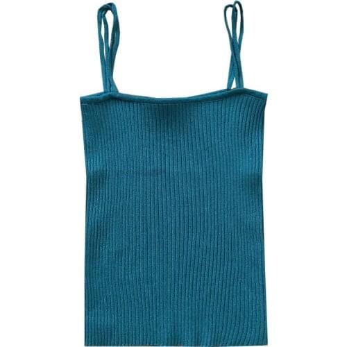 2020 New Chic Pure Color Knitted Tops Sexy Boho White Tank Top Female Women Summer Yellow Camis