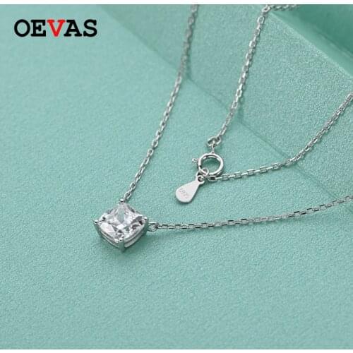 OEVAS 100% 925 Sterling Silver Sparkling High Carbon Diamond Pendant Necklace For Women Engagement Party Fine Jewelry Wholesale