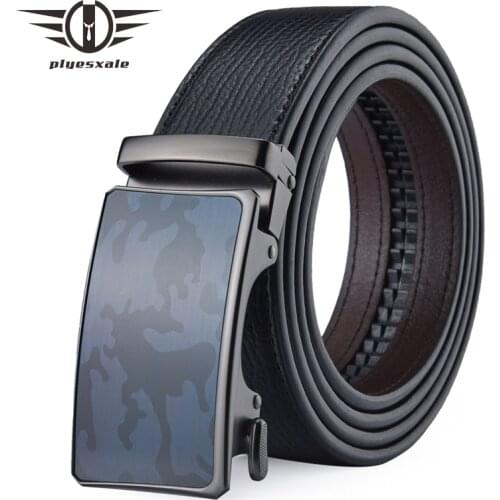 Plyesxale Brand Men Belts Genuine Leather Real Cowskin Mens Belt Automatic Buckle Luxury Waistband Black Brown Strap Male B709