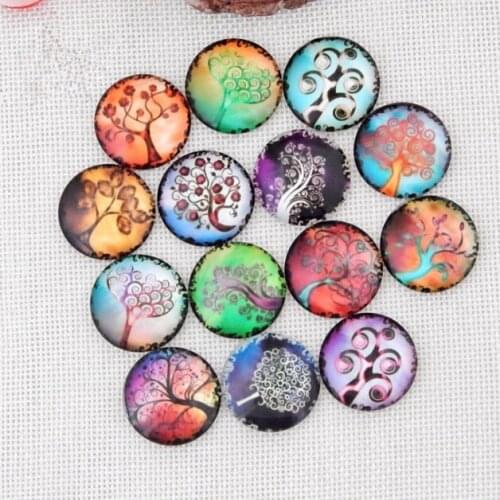 Different Styles tree Mosaic Printed Picture Glass Half Round Dome Cabochons Tiles for Jewelry Making