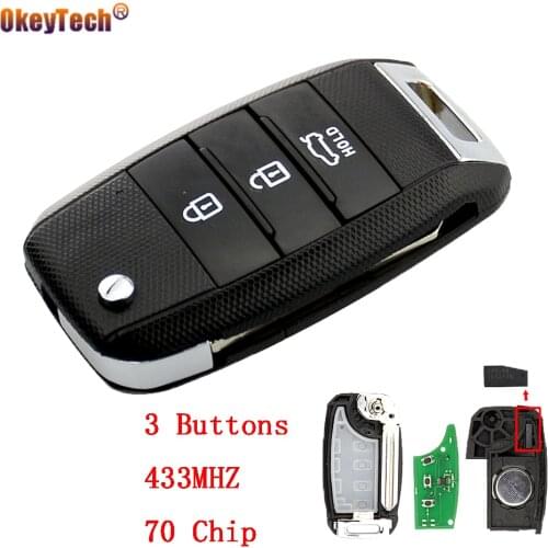 OkeyTech 433MHZ Complete Remote Control Car Key For Kia K2 K3 K5 Rio 3 Hyundai Avante Flip Folding Auto Key 70 Transponder Chip