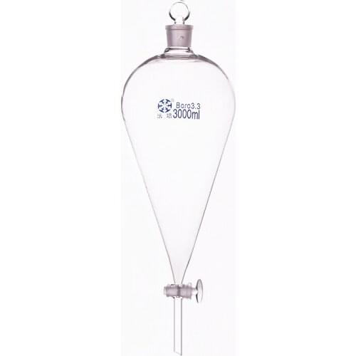 Separatory funnel pear shape,with ground-in glass stopper and stopcock.Capacity 3000ml,glass switch valve