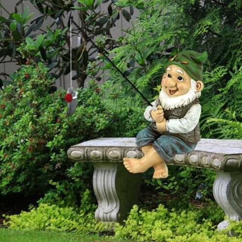 The Fishing Gnome Sitter Garden Lawn Gnome Statue Cute Gift Outdoor Decoration Hand-cast Garden Accessories Decoration