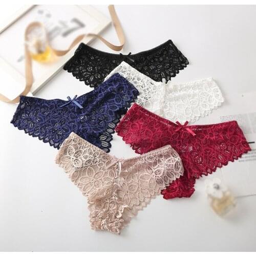 Sexy Bow Lace Panties Hollow Ladies Briefs Low Waist Underwear Summer Ladies Panties