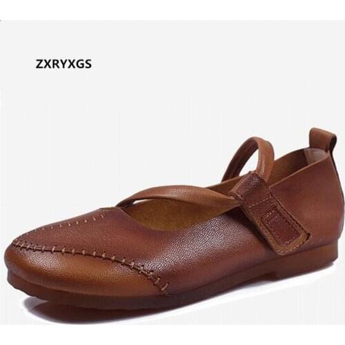 2021 Classic Retro 100% Natural High Quality Genuine Leather Shoes Summer Women Flat Shoes Comfortable Soft Wear Trend Shoes