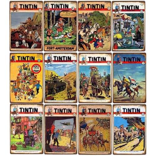 The Adventures of Tintin Metal Sign Vintage Tin Poster Retro Bar Pub Cafe Wall Plates Home Decor 20x30cm Dropshipping