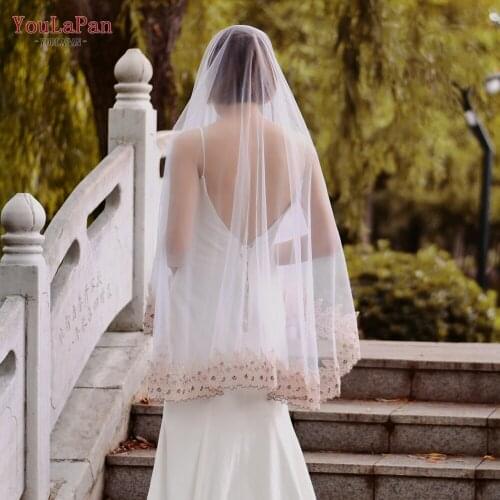 YouLaPan V59 Bridal Veils Blusher Veil Wedding Veil without Comb Flower Girl Veil Embroidery Edged White Ivory Bridal Veil