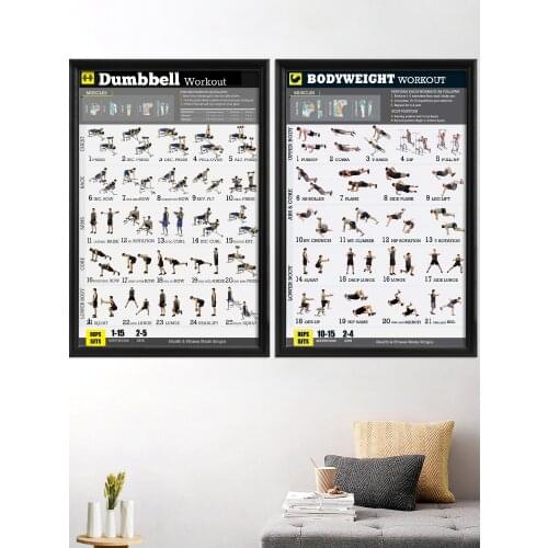 Bodybuiding Fitness Exercicis workout Yoga Sport Band Dumbbell Stretching Exercises Art-Poster Custom Living-Bedroom Decoration