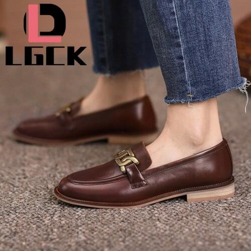 Womens Shoes Flats Loafers Ladies Fashion Leather Brand Metal Decoration Womens Designer Flat Ladies Shoes Woman Luxury Footwear