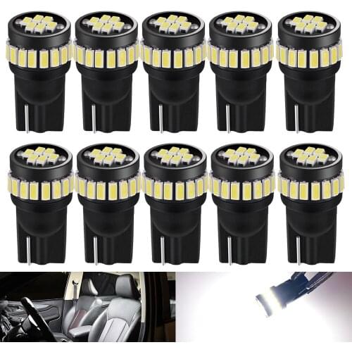 10pcs T10 w5w Canbus Car Interior Light 194 501 Led 24 3014 SMD Instrument Lights Bulb Lamp Dome Light No Error 12V White