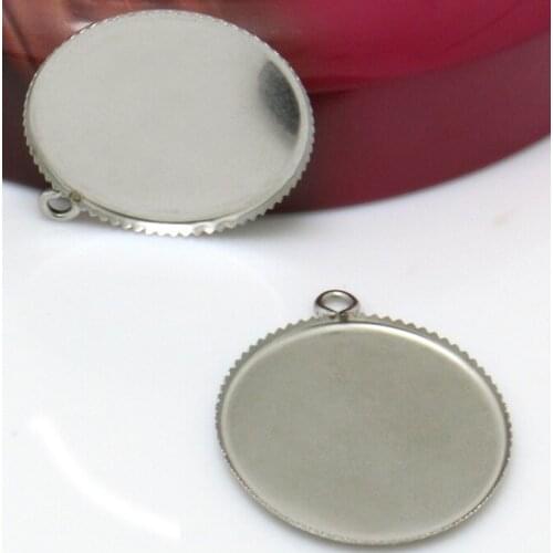 100pcs Stainless Steel Pendant Blank Jewelry with Round-shaped Teeth edge Tray for 25mm Cameo Cabochons,WHOLESALE