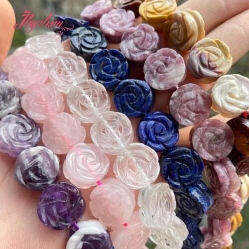 14mm Natural Quartz Lapis Lepidolite Loose Beads Flower Natural Stone Beads For Women Necklace Bracelet Jewelry Making 5 pc/15"