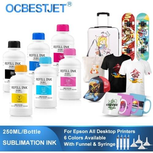 6 x 250ml Universal Sublimation Ink For Epson Printers Heat Transfer Ink Heat Press Sublimation Ink Used For Mug Cup/T-Shirt