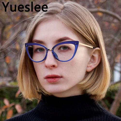 51102 Blauw Licht Blokkeren Bril Metal Cat Eye Glasses Frame Men Women Optical Fashion Computer Eyeglasses Oculos De Grau