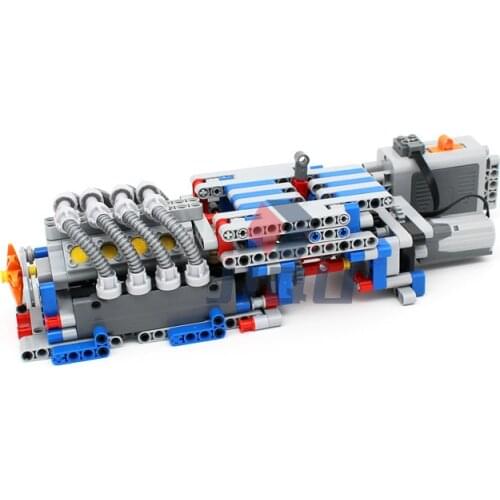 6 Speed Sequential Gearbox with V8 Cylinder Engine Set Model MOC Building Blocks Compatible High-tech DIY Educational Toys