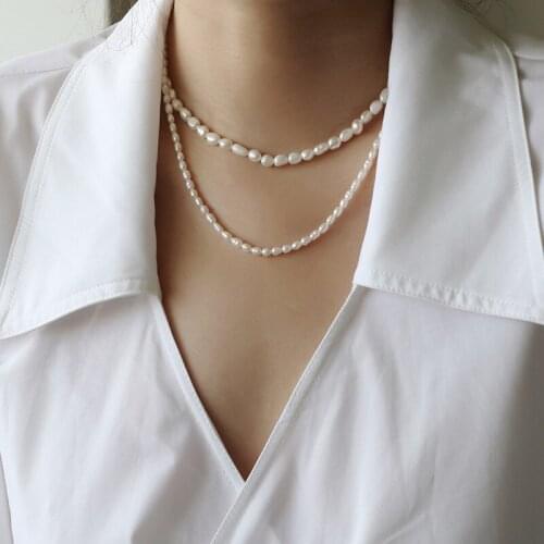 Amaiyllis Freshwater Pearls Universal Stacking Basic Chain Choker Pearl Beads Necklace For Female Sweater Chain Jewellry