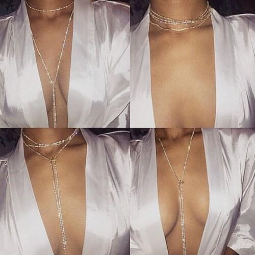 Sexy Chest Chain Body Jewelry Bikini Belly Chains for Women Waist Girl Fashion Beach Luxury Party Long Necklace Styles Gift Goth
